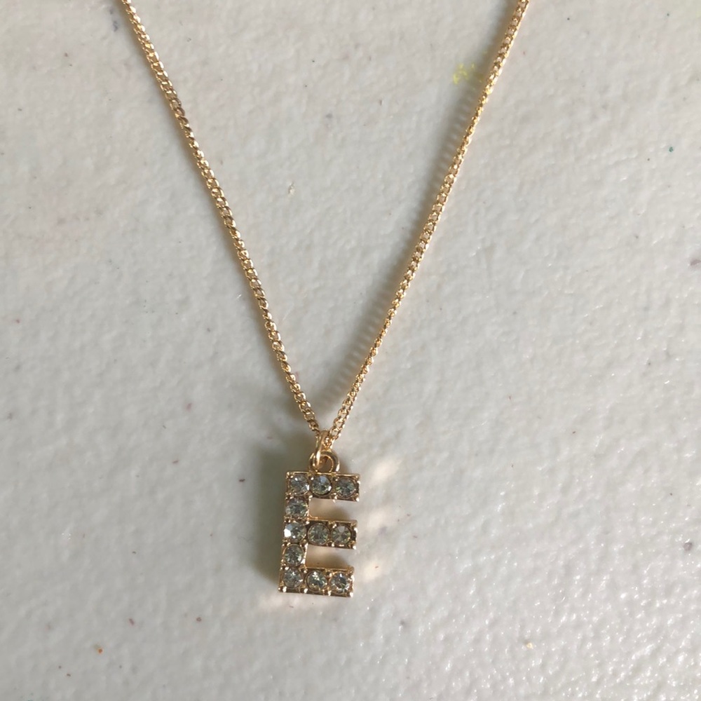 Letter E faux diamond gold pendant